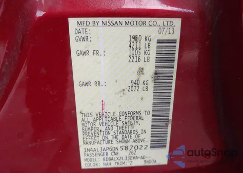 2013 Nissan Altima 2.5/S/Sv/Sl from USA, damaged, VIN 1N4AL3AP6DN587022